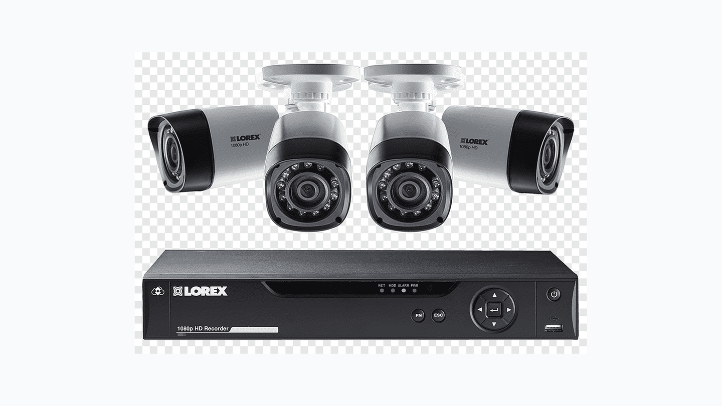 Sistema de segurança 1080p HD com câmaras e gravador digital.